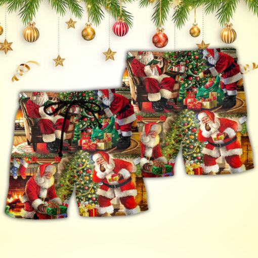 Christmas Santa Claus Story Gift For Xmas Painting Style Trendy Aloha Hawaiian Beach Shorts_2