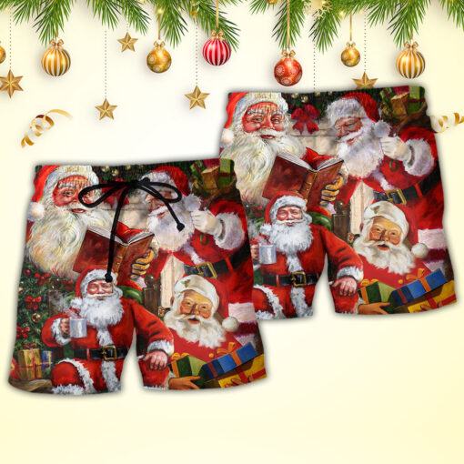 Christmas Santa Claus Story Nights Gift For Xmas Painting Style Trendy Aloha Hawaiian Beach Shorts_2