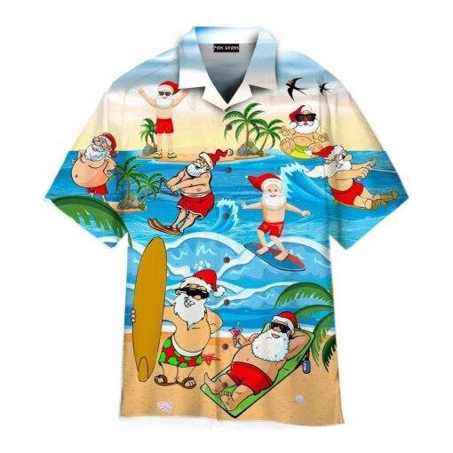 Christmas Santa Surfing On Beach Hawaiian Shirt For