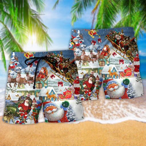 Christmas Say Hi From Santa’s Sleigh Trendy Aloha Hawaiian Beach Shorts_2