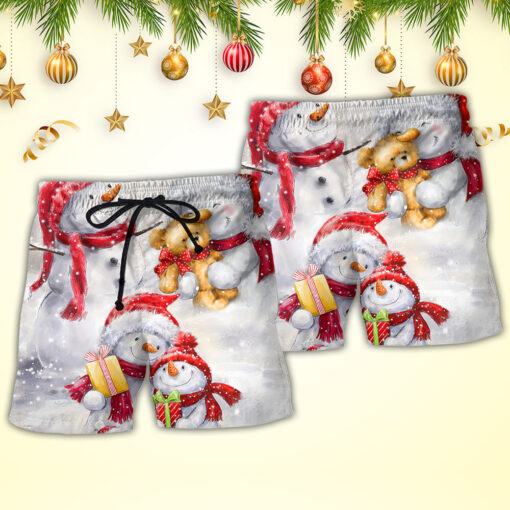 Christmas Snowman In Love So Happy Xmas Painting Style Trendy Aloha Hawaiian Beach Shorts_2