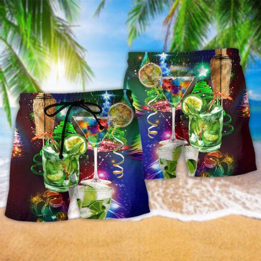 Cocktail Christmas Merry Christmas Trendy Aloha Hawaiian Beach Shorts_2