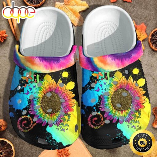 Colorful Sunflower Hippie Butterfly Custom Clog Shoess Shoes Clogs