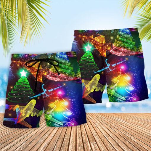 Combat Aircraft Christmas Merry Everything Happy Always Trendy Aloha Hawaiian Beach Shorts_2