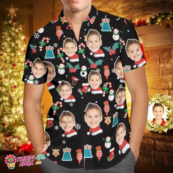 Custom Face Personalized Christmas Trendy Aloha Hawaiian Shirt Candy Cane Christmas Holiday Gifts