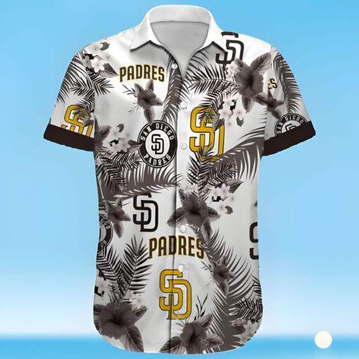 Dark Leaves White MLB Padres Hawaiian Shirt Baseball Fans Gift ? Padres Hawaiian Shirt