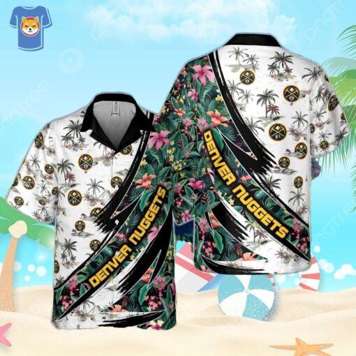 Denver Nuggets Hibiscus Flower And Tree Pattern Print Hawaiian Shirt