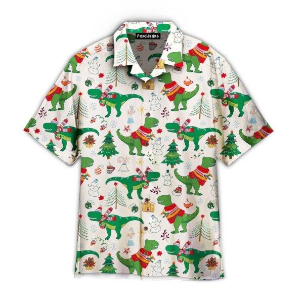 Dinosaur Rex Christmas In July Hawaiian Shirt