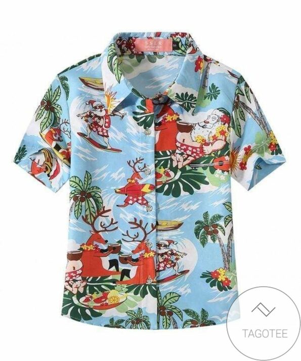 Discover Cool Hawaiian Shirts Funny Xmas Santa Claus Light Blue