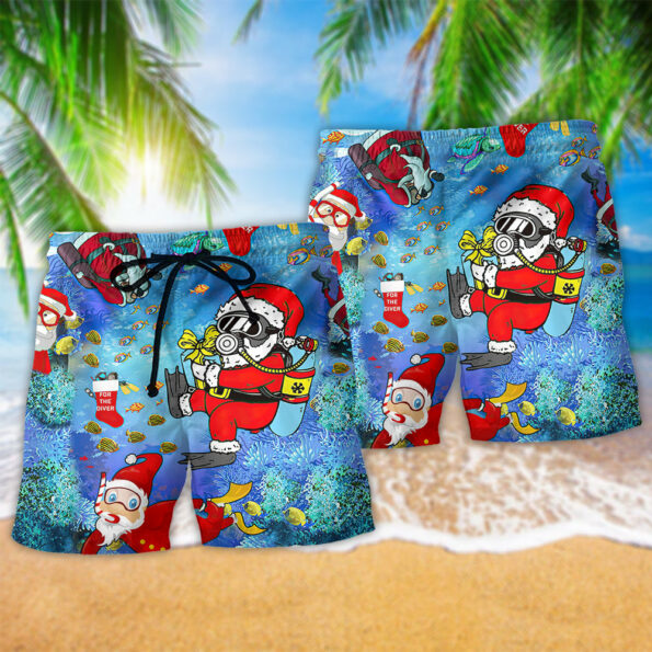 Diving Christmas Santa Claus Dives Trendy Aloha Hawaiian Beach Shorts_2