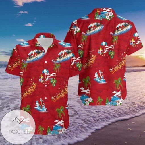 Festive Red Hawaiian Shirt Showcasing Merry Christmas Santa Claus