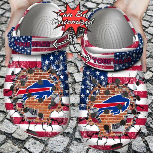 Football Personalized Buffalo Bills, American Flag Breaking Wall Clog, Crocs Shoes