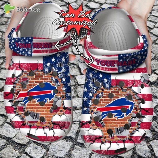 Football Personalized Buffalo Bills American Flag Breaking Wall Clog Shoes