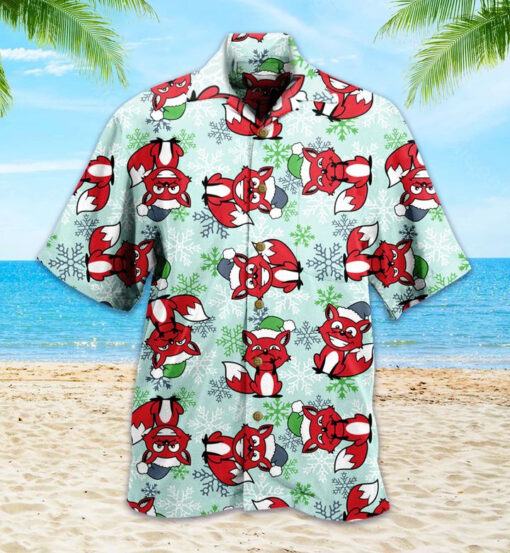 Fox Lover’s Red Hawaiian Aloha Shirt for Christmas in Summer