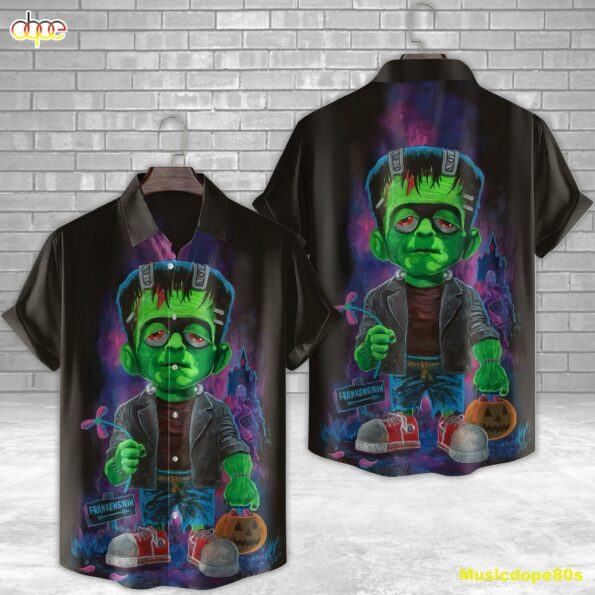 Frankenstein Kid Pumpkin Horror Movie Halloween All Over Print 3D Hawaiian Shirt