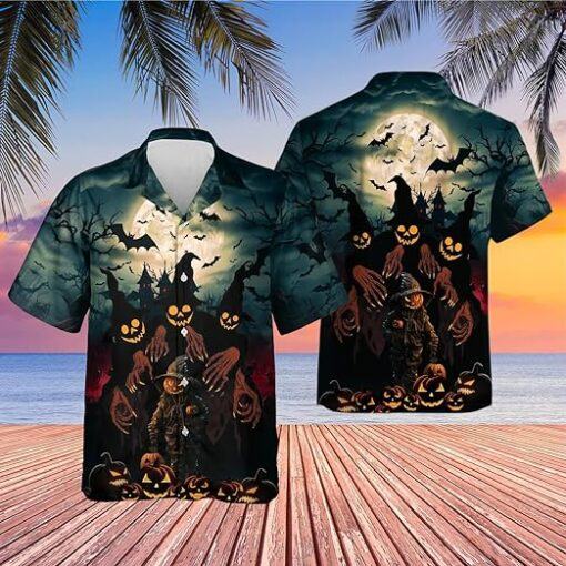 Fun Happy Halloween hot hawaiin shirt Printed Button Down Horror Night Shirt