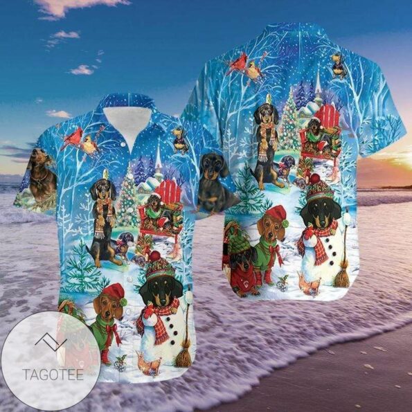 Get Here Hawaiian Shirts Dachshund ThrougThe Snow Christmas