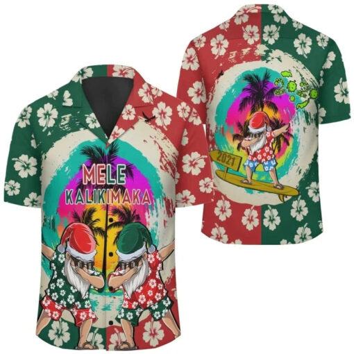 Green-And-Red-Hawaii-Mele-Kalikimaka-Dabbing-Santa-Surfing-Hawaiian-Shirt-Summer-Short-Sleeve-Hawaiian-Aloha-Shirt