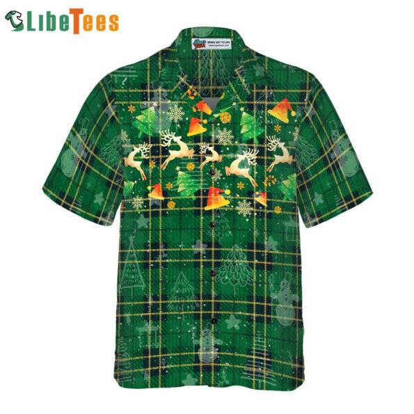 Green Plaid Reindeer Pattern Christmas Hawaiian Shirt