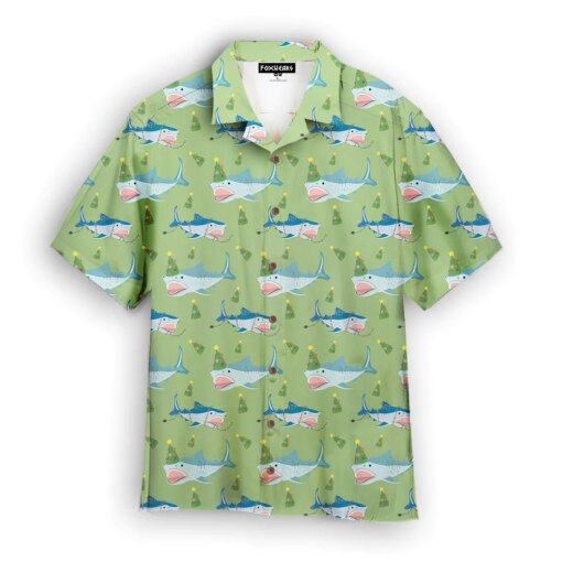 Green Shark Love Christmas In July Hawaiian Shirt