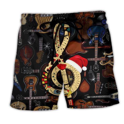 Guitar Happiness Merry Christmas Music Note Trendy Aloha Hawaiian Beach Shorts