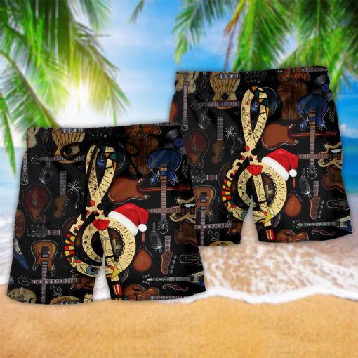 Guitar Happiness Merry Christmas Music Note Trendy Aloha Hawaiian Beach Shorts