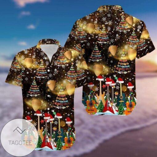 Guitars Forming a Christmas Tree on a Unique Hawaiian Shirt