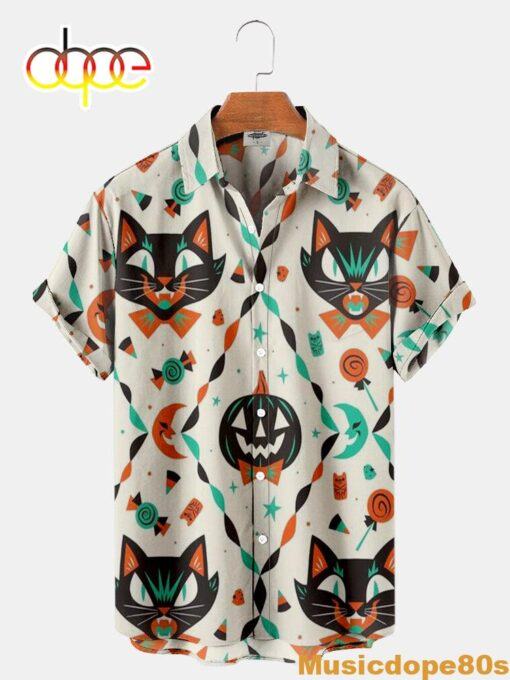 Halloween Ghosts Cats Print Shirt