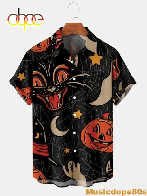 Halloween Pumpkin Cat Print Shirt