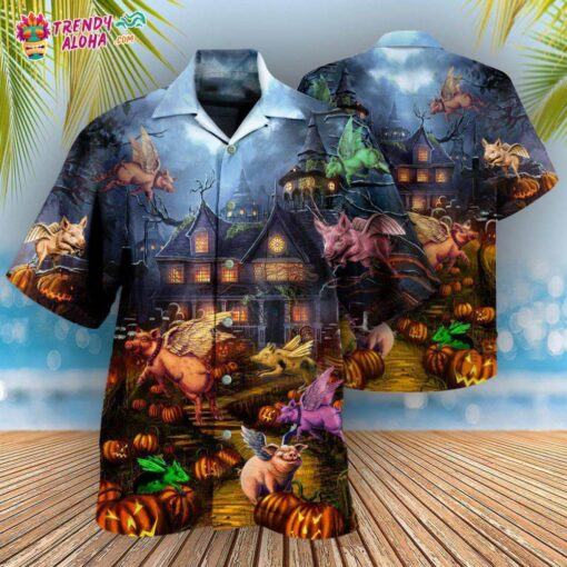 Halloween When Pigs home witch Fly Night hot Hawaiian Shirt