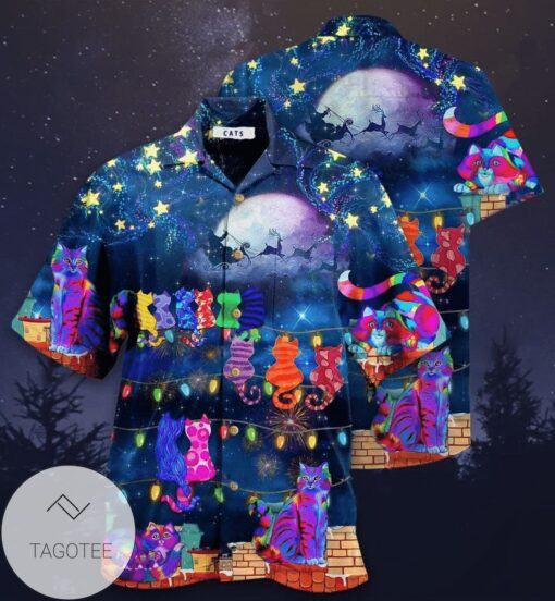 Hawaiian Shirt Cat Design Celebrating By Christmas Night Elegance