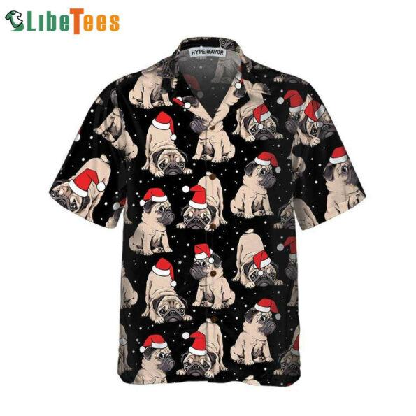 Hawaiian Shirt Featuring Adorable Pug Puppies of Christmas