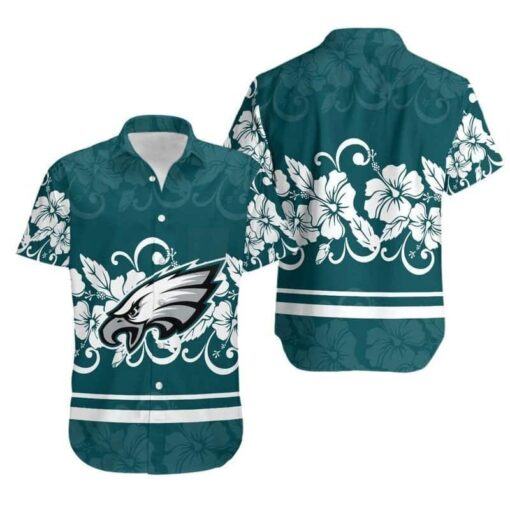 Hibiscus Flowers Pattern NFL Philadelphia Eagles Hawaiian Shirt For Football Fans, NFL Hawaiian Shirt