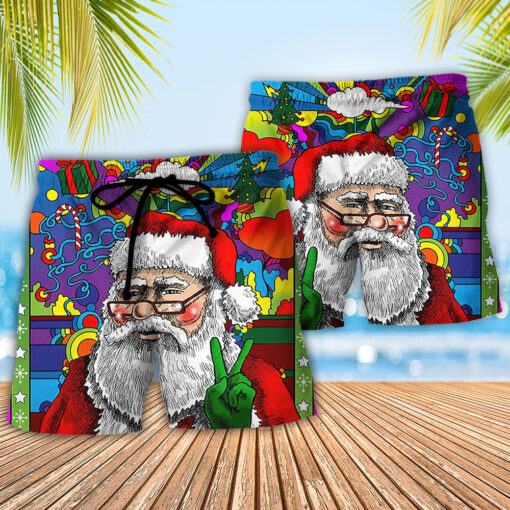 Hippie Funny Santa Claus Christmas Trendy Aloha Hawaiian Beach Shorts_2