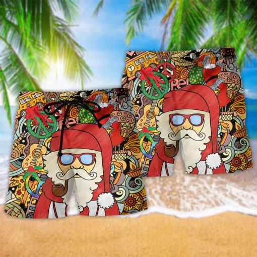 Hippie Santa Claus Merry Christmas Trendy Aloha Hawaiian Beach Shorts