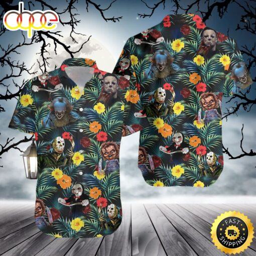 Horror Characters Tropical Hawaian Summer Michael Myers Jason Halloween Hawaii Shirt