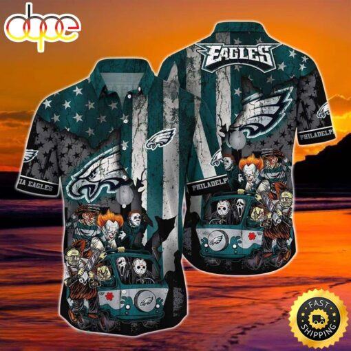 Horror Halloween Characters NFL Philadelphia Eagles Hawaiian Shirt