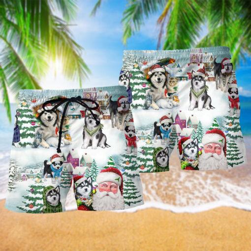 Husky Merry Christmas So Cute Trendy Aloha Hawaiian Beach Shorts