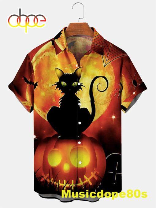 Jack-O-Lantern Halloween Pumpkin Cat Print Shirt