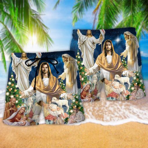 Jesus Christmas Miracle Night Trendy Aloha Hawaiian Beach Shorts