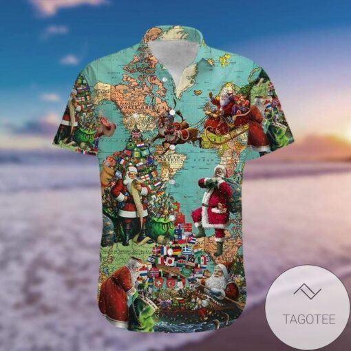 Journeys of Santa Claus Globetrotting on Elegant Hawaiian Shirt