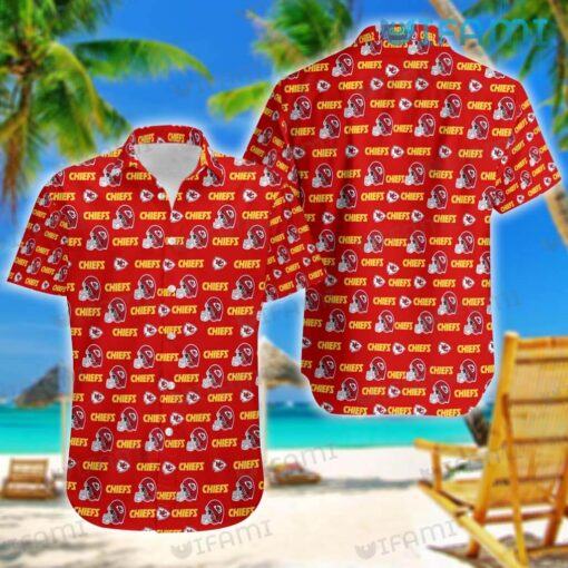 KC Chiefs Hawaiian Shirt Football Helmet Logo AOP Kansas City Gift