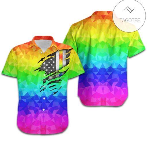 Lgbt Pride hot Hawaiian Shirt Rainbow Polygonal American Flag, National Coming Out Day gift