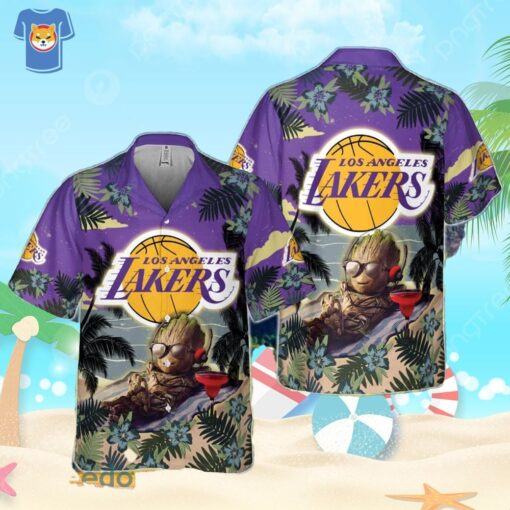 Los Angeles Lakers Summer With Baby Groot Basketball Association Hawaiian Shirt