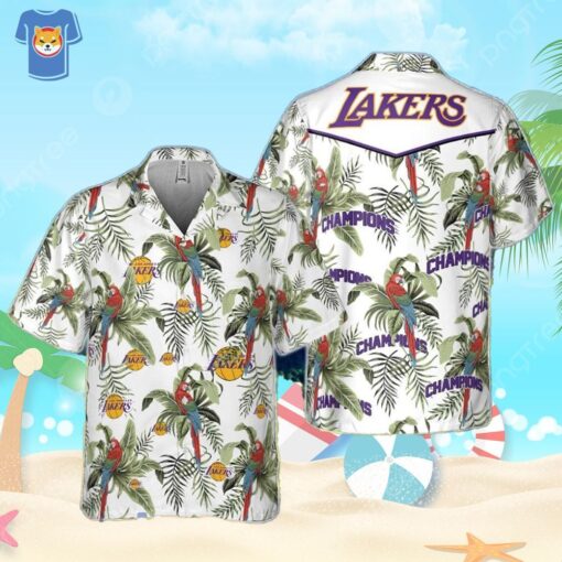 Los Angeles Lakers Tropical And Basketball Champions Pattern Print Hawaiian Shirt