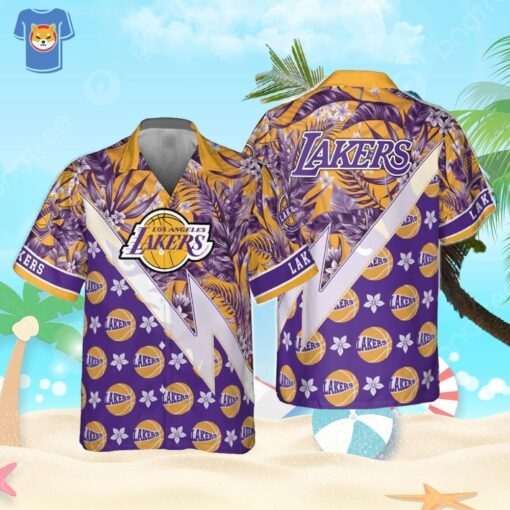 Los Angeles Lakers Tropical And Basketball Pattern Print Hawaiian Shirt