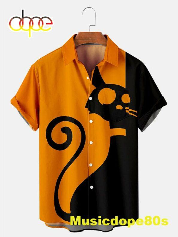 Men’s Halloween Cat Print Shirt