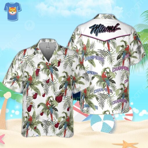 Miami Heat Tropical And Basketball Champions Pattern Print Hawaiian Shirt