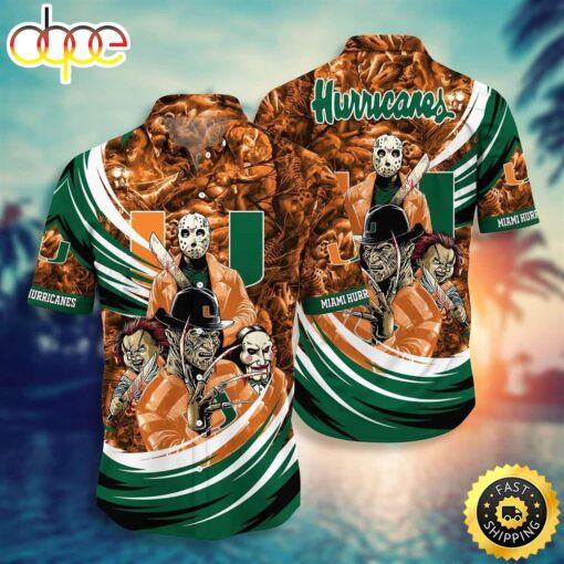 Miami Hurricanes Hawaiian Shirt Halloween Michael Myers Freddy Krueger Chucky