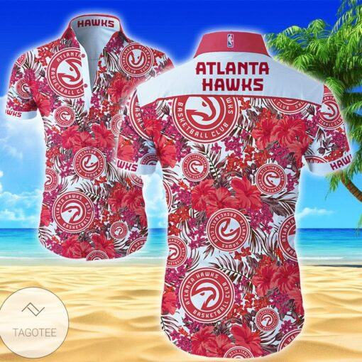 NBA Atlanta Hawks Red Tropical Hibiscus Hawaiian Shirt